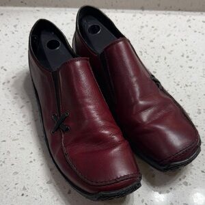 Rieker Women’s Celia Dark Red Leather Slip-Ons SZ 9 US 40 comfort walking soft